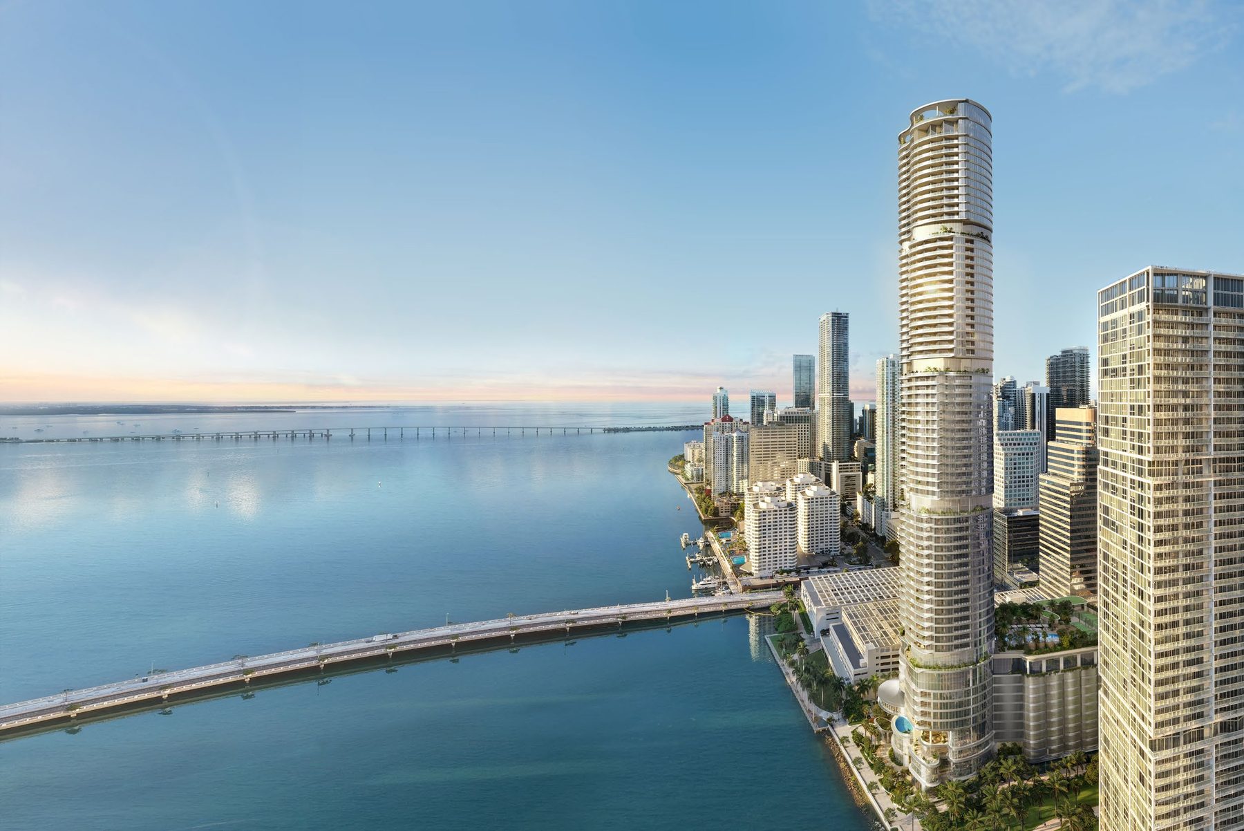 Aerial of 619 Brickell toward Biscayne Bay